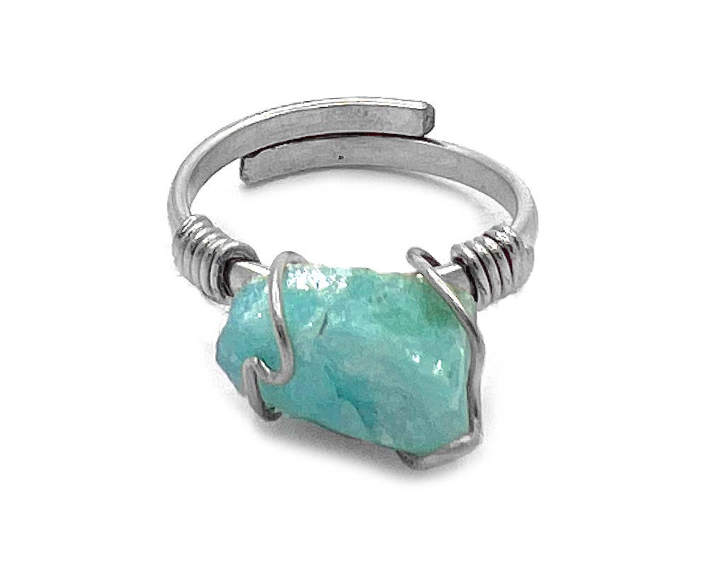 Pichincha - Wholesale Cocktail/Statement Ring - Wire Wrapped Raw Stone Adjustable Metal Ring1