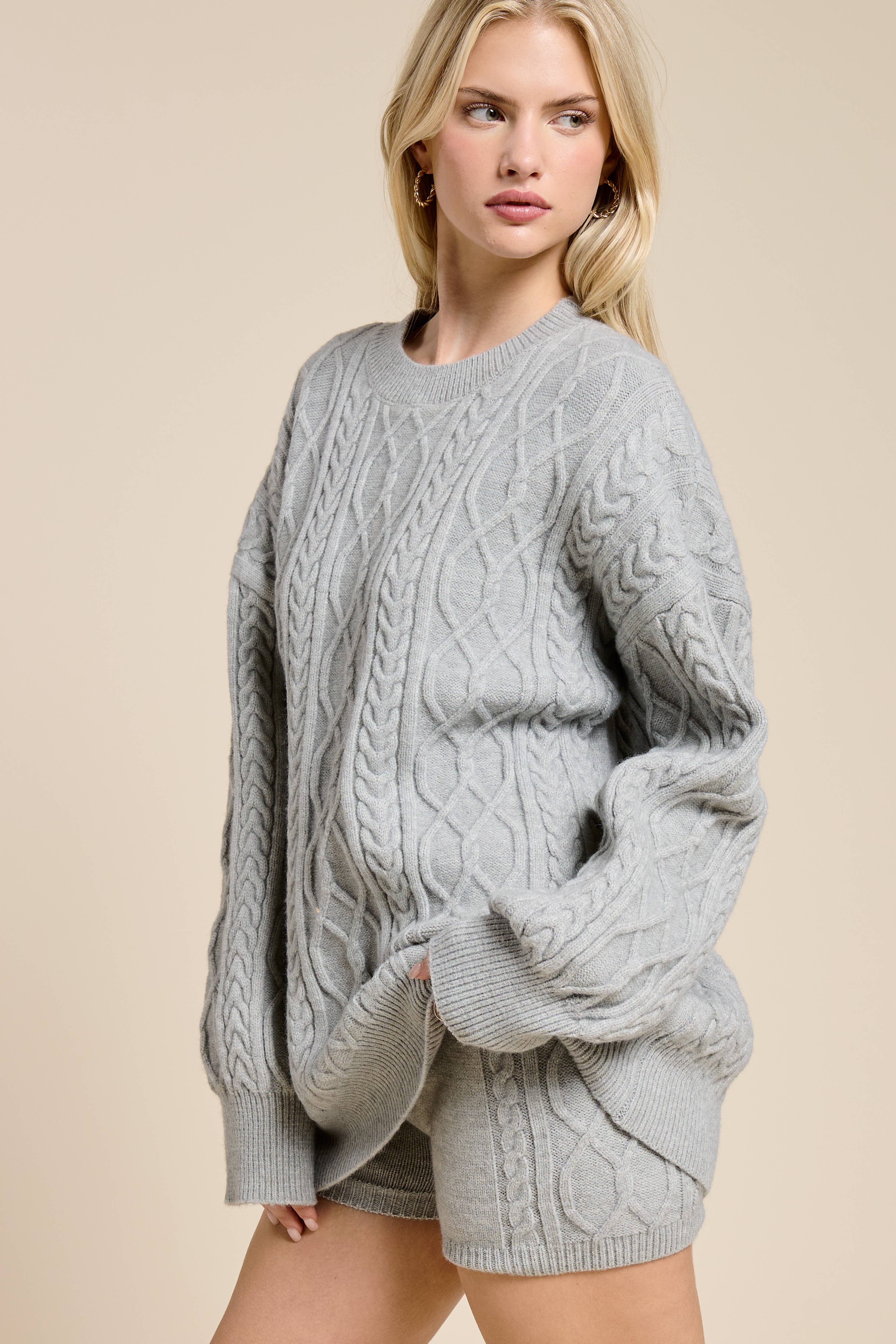 Mimosa - Wholesale Top & Short Set (NOT Loungewear) - Women's - Cable Knit Sweater and Shorts Set3