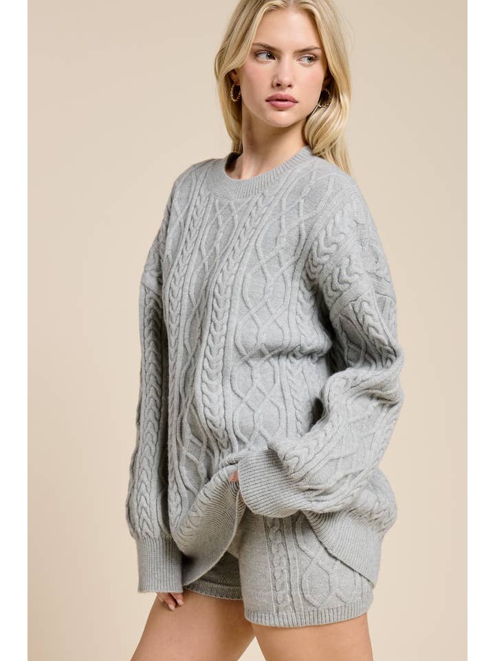 Mimosa - Wholesale Top & Short Set (NOT Loungewear) - Women's - Cable Knit Sweater and Shorts Set3