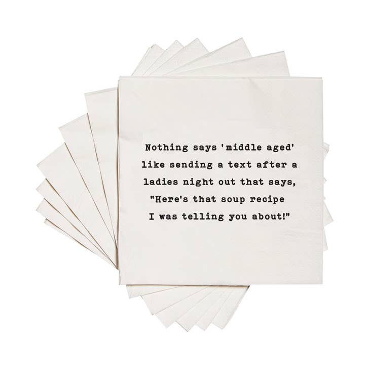 Nothing says middle aged like soup recipe. Cocktail Napkins for wholesale by ellembee gift