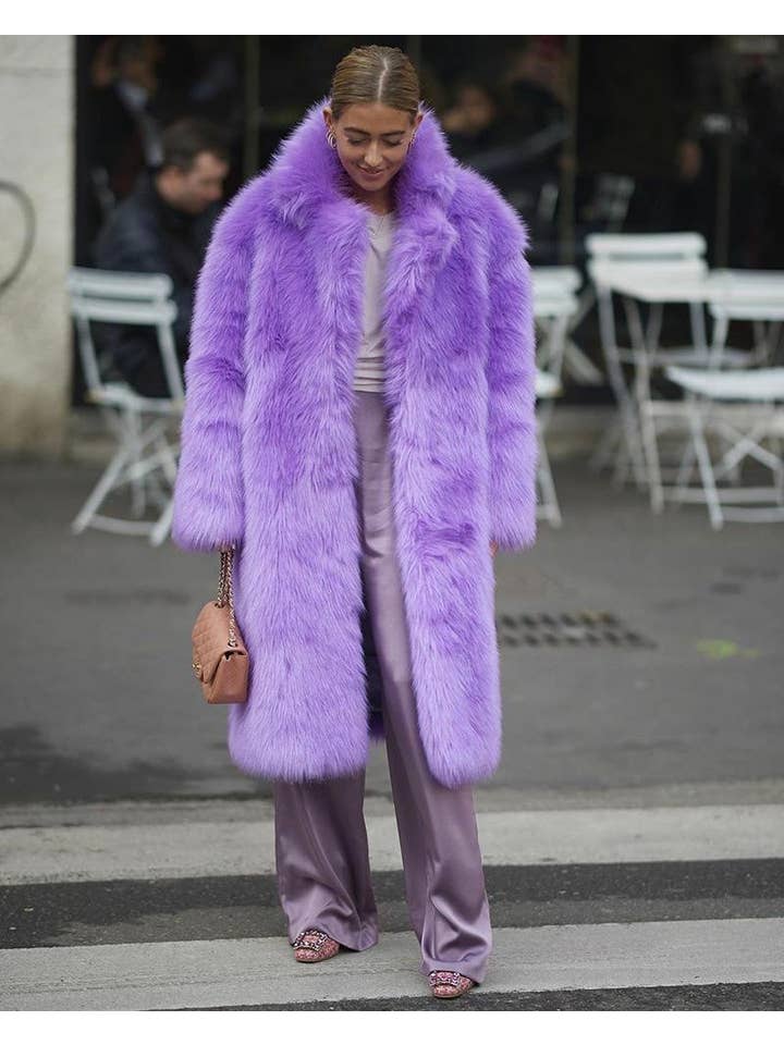 ALLARA - Wholesale Fur/Faux Fur Coat - Women's - Elodie Purple Long Faux Fur Long Coat