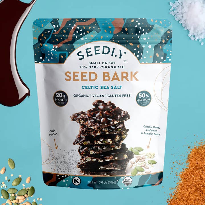 SEEDLY Foods - Wholesale Chocolate Bar - SEEDLY, Celtic Sea Salt, Dark Chocolate Bark, 3.6 Oz.