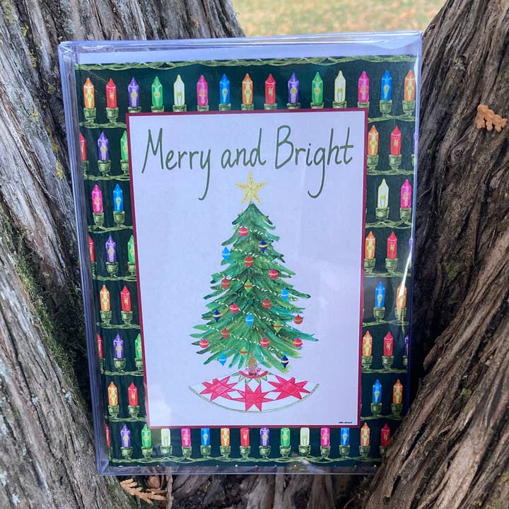Box of 10 "Merry and Bright" Christmas Greeting Cards (A2) for wholesale by Inventus Art