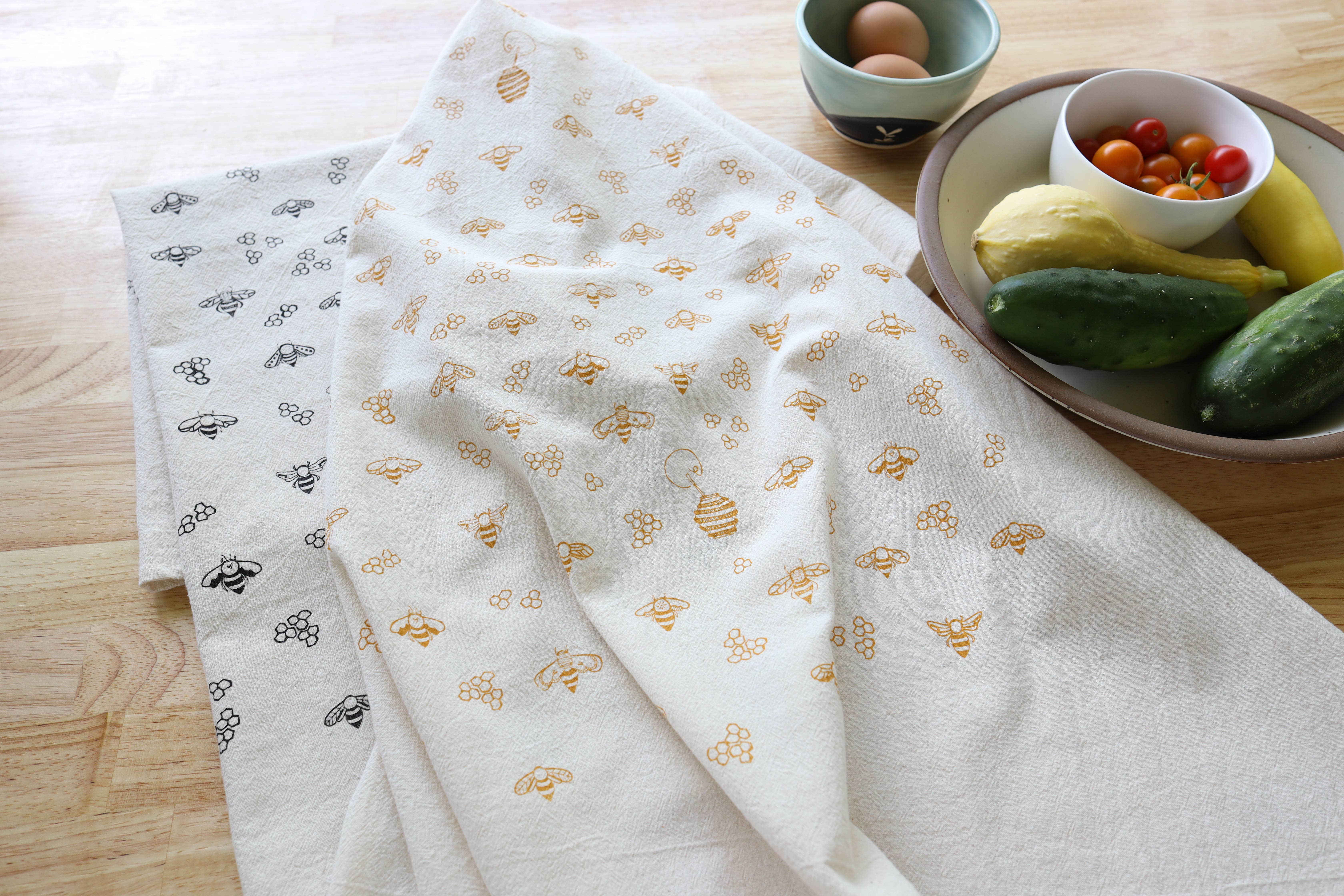 The High Fiber - Wholesale Tea Towel - Bee Kitchen Towel, Handprinted Nature Inspired Tea Towel6