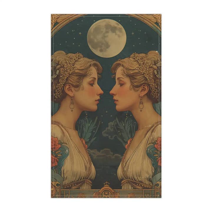 Asciugamano da cucina vintage in cotone con segno zodiacale Gemelli per la vendita all'ingrosso da parte di Maia Homes