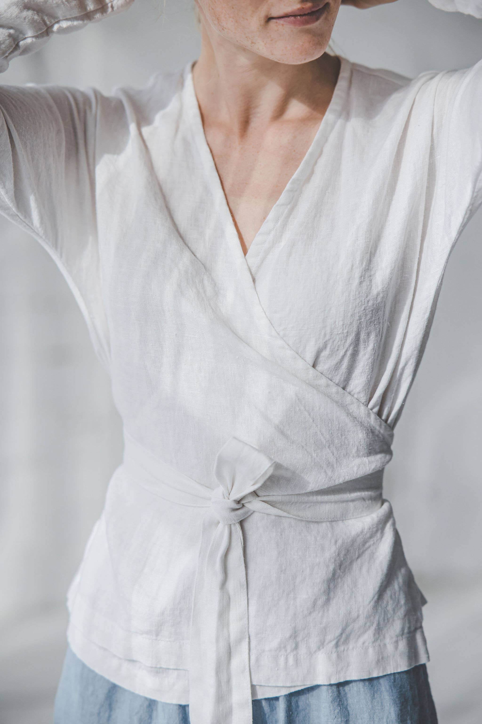 Epic Linen - Wholesale Blouse - Women's - Linen Wrap Blouse, Long Sleeve Top5