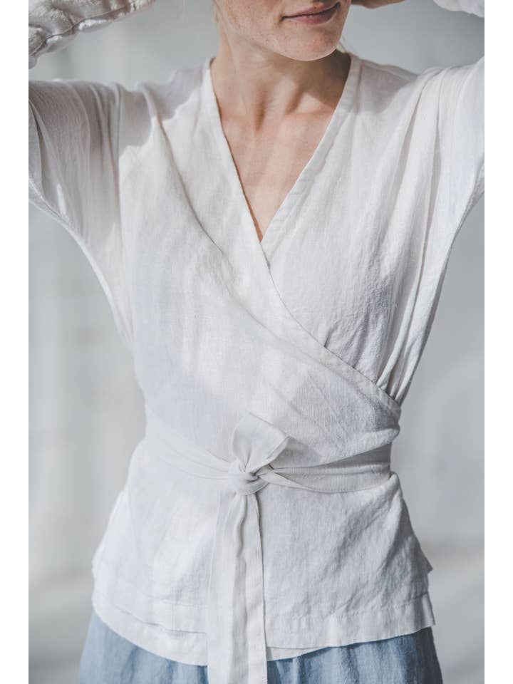 Epic Linen - Wholesale Blouse - Women's - Linen Wrap Blouse, Long Sleeve Top5