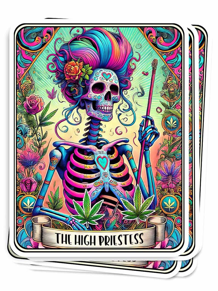Pegatina de la Carta del Tarot de la Suma Sacerdotisa, Pegatina Gótica de Esqueleto para venta al por mayor de Side Story
