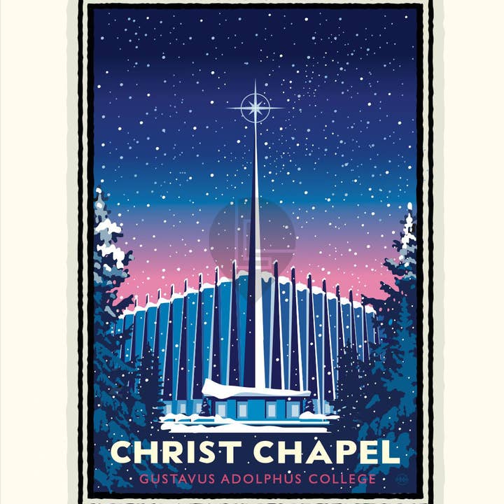 Landmark MN | Gustavus Christ Chapel Winter Art Print for wholesale by Legendary Landmark Art Prints