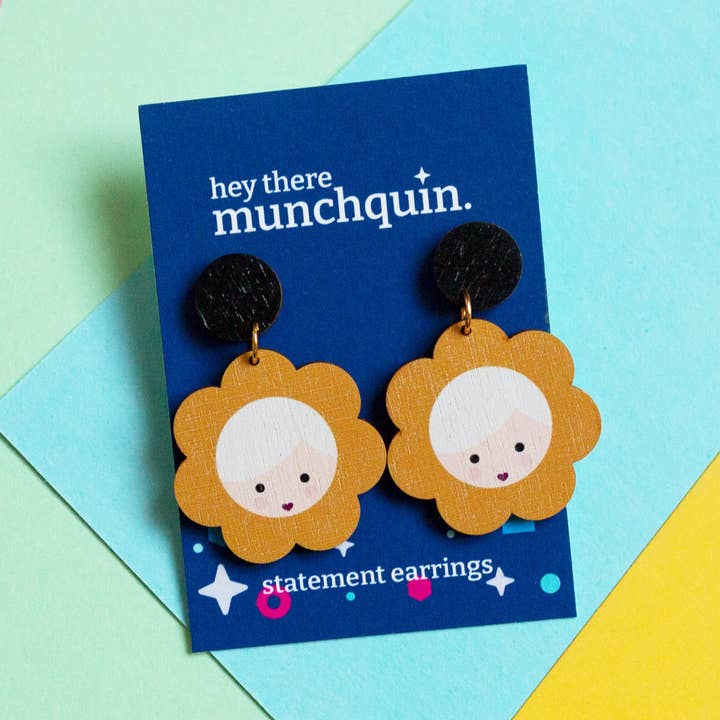 Hey There Munchquin - Wholesale Dangle Earrings - Eco-friendly ‘Flower Girl’ lightweight wooden drop earrings0