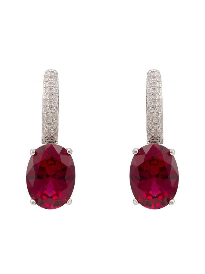 Alexandra Oval Drop Earrings Silver Ruby for wholesale by Latelita