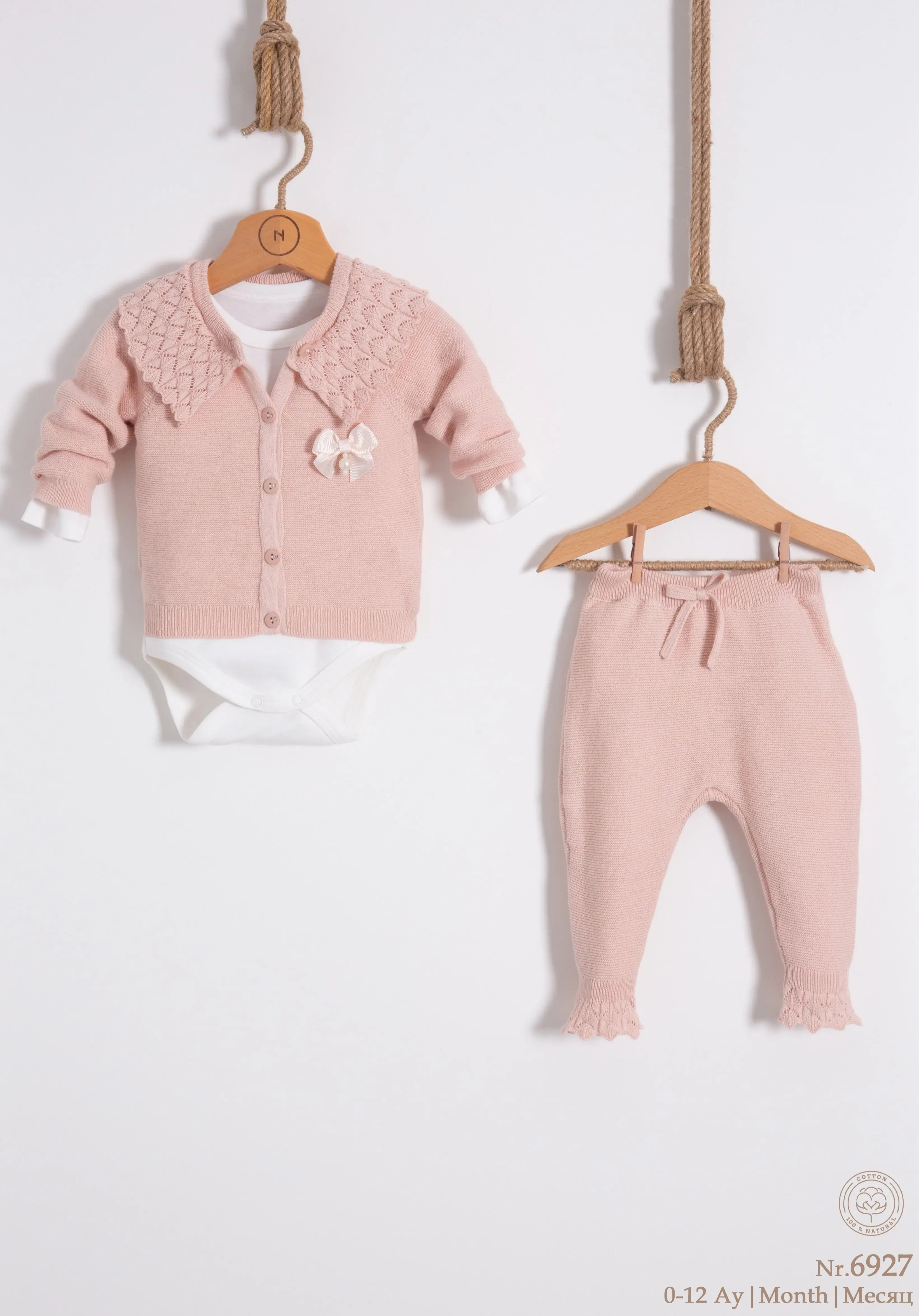 Nipperland – wholesale Clothing set – Baby – 3-piece cotton knitting set with a knitted collar 1