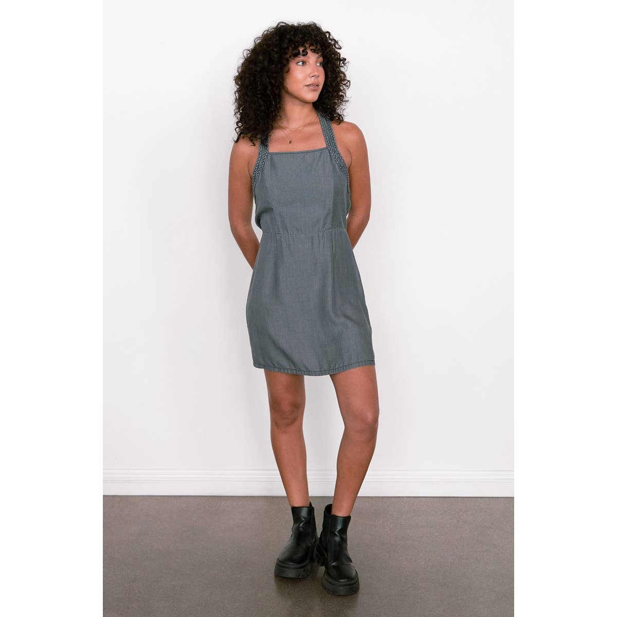 Naked Zebra Rack - Wholesale Dress - Women's - Braided Detail Tencel Dress5