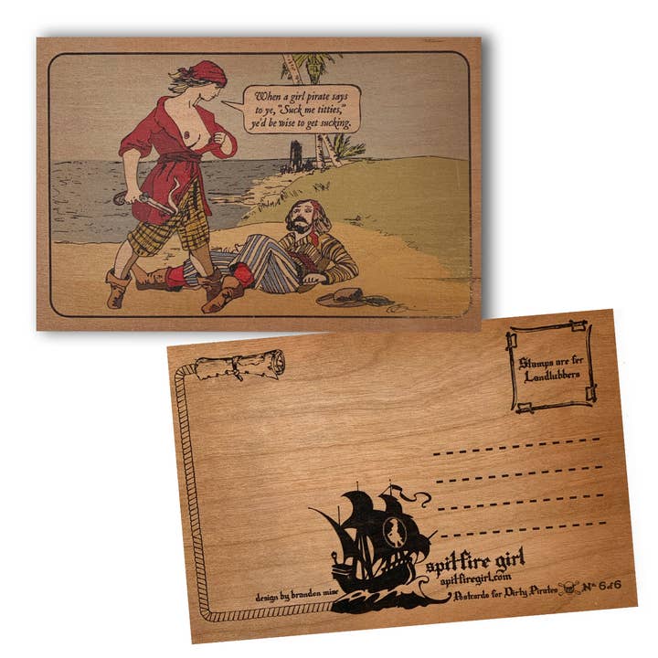 Wood Postcard - Girl Pirate for wholesale by Spitfire Girl