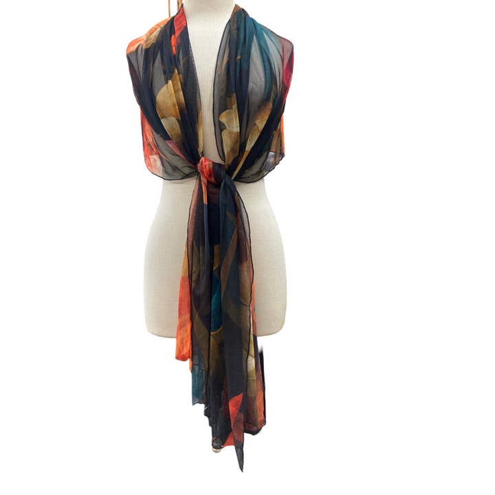 DELILA Lang & Bred Print Mesh Sjælevarmer Tørklæde Wrap for engroshandel hos Elana Kattan