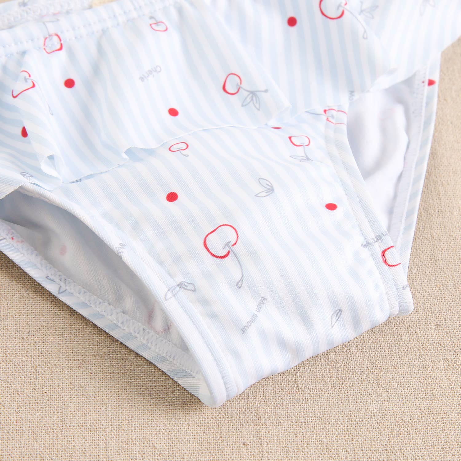 light blue Girl's Bikini with Striped Pattern and Cherry Print for wholesale on Faire8