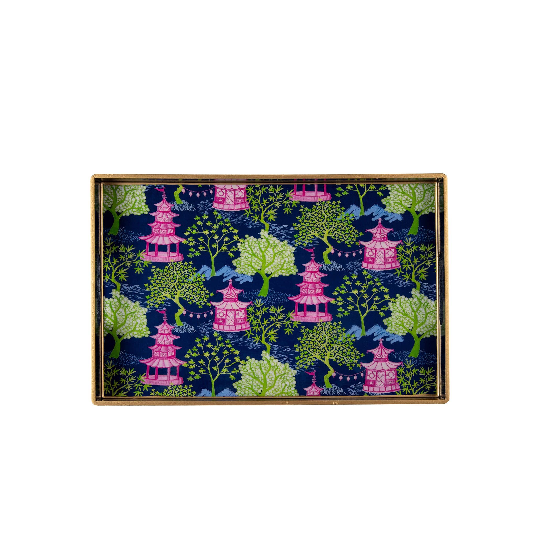 Navy Lime Garden Party Enameled Rectangular Tray 10x15 for wholesale on Faire1