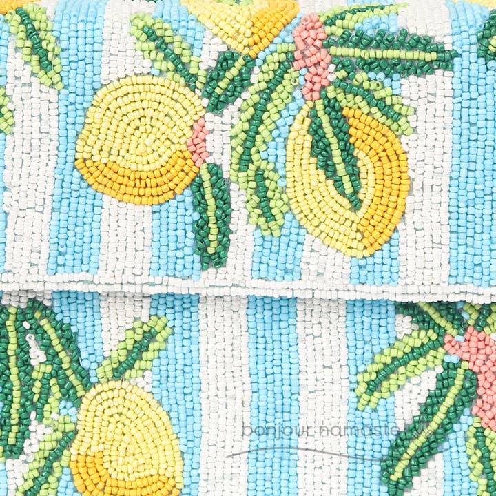 "Espreme o Dia" Mala de Limão com Missangas | Mala de Declaração por atacado de Bonjour Namaste