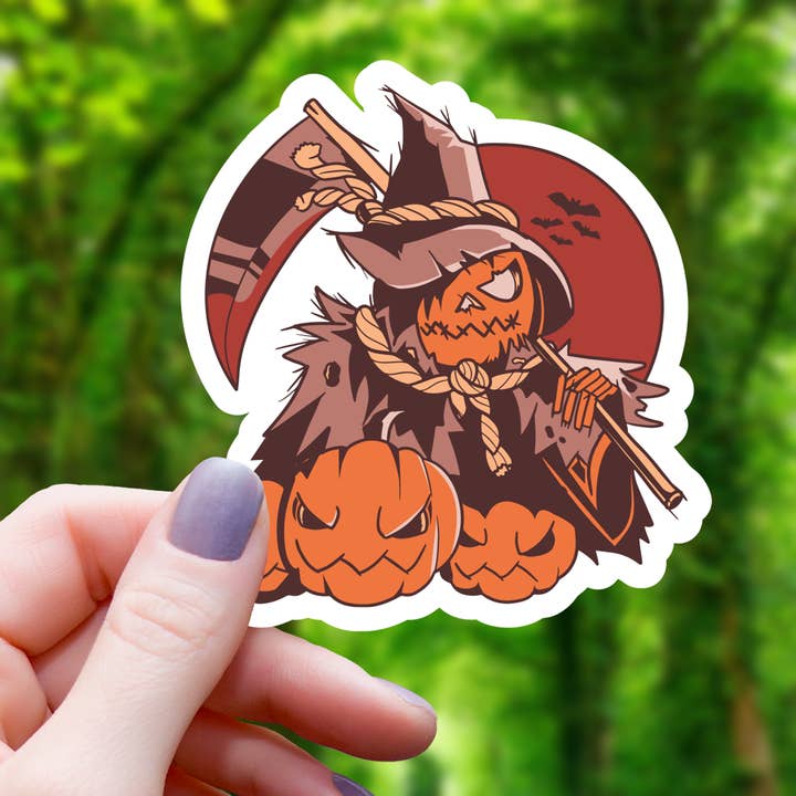 Pumpkin Grim Reaper Sticker - 3" for wholesale by Mimic Gaming Co
