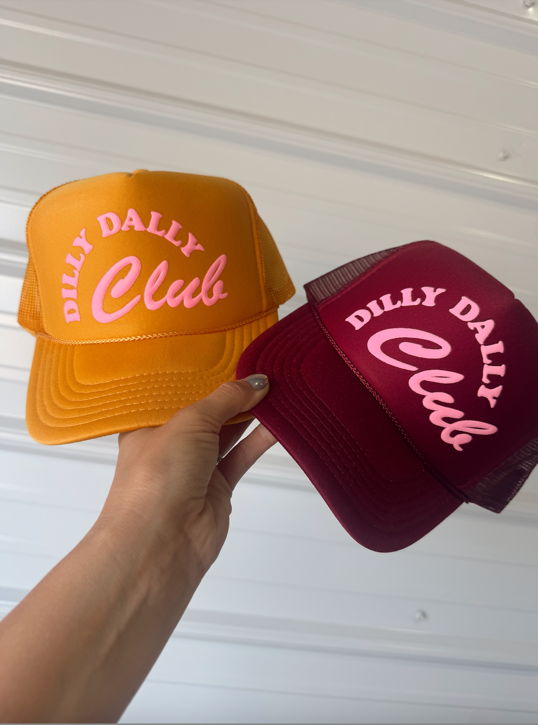 Jules Co - Wholesale Trucker Hat - Women's - Dilly Dally Club - PUFF PRINT1