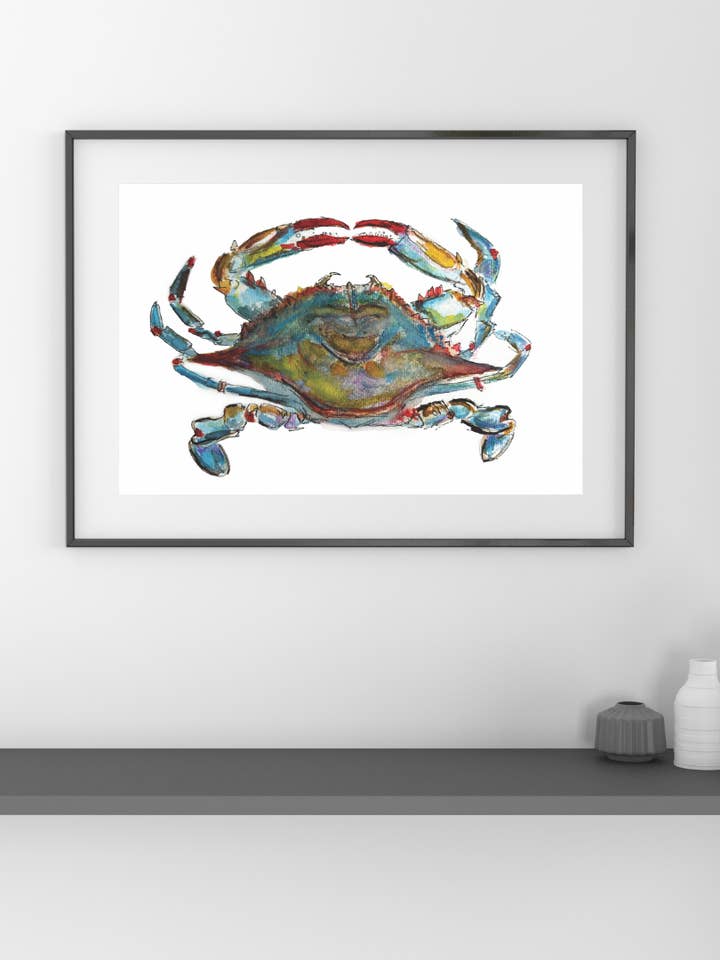 Blue Crab Watercolor Art Print – Coastal Nautical Decor for wholesale by KEC Paints