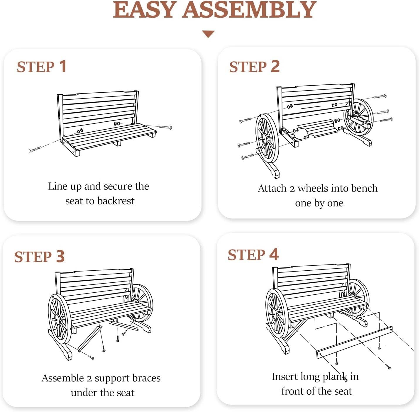Rustic Wooden Garden Bench with Wagon Wheel Arms for wholesale on Faire5