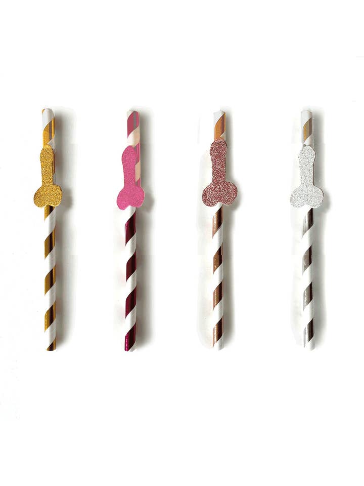 Cannucce da cocktail con pene glitterati per la vendita all'ingrosso da parte di Little Genie Productions