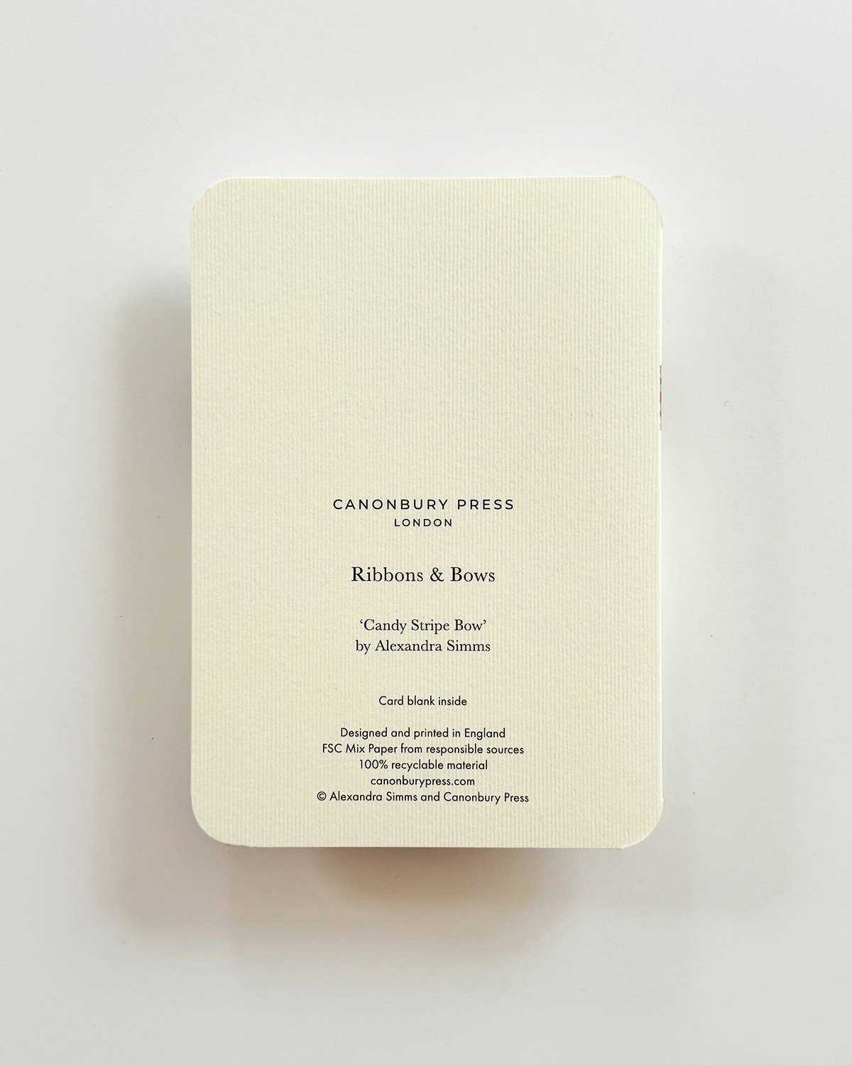 Canonbury Press – wholesale Birthday card – Candy Stripe Bow Greeting Card | Birthday Card3