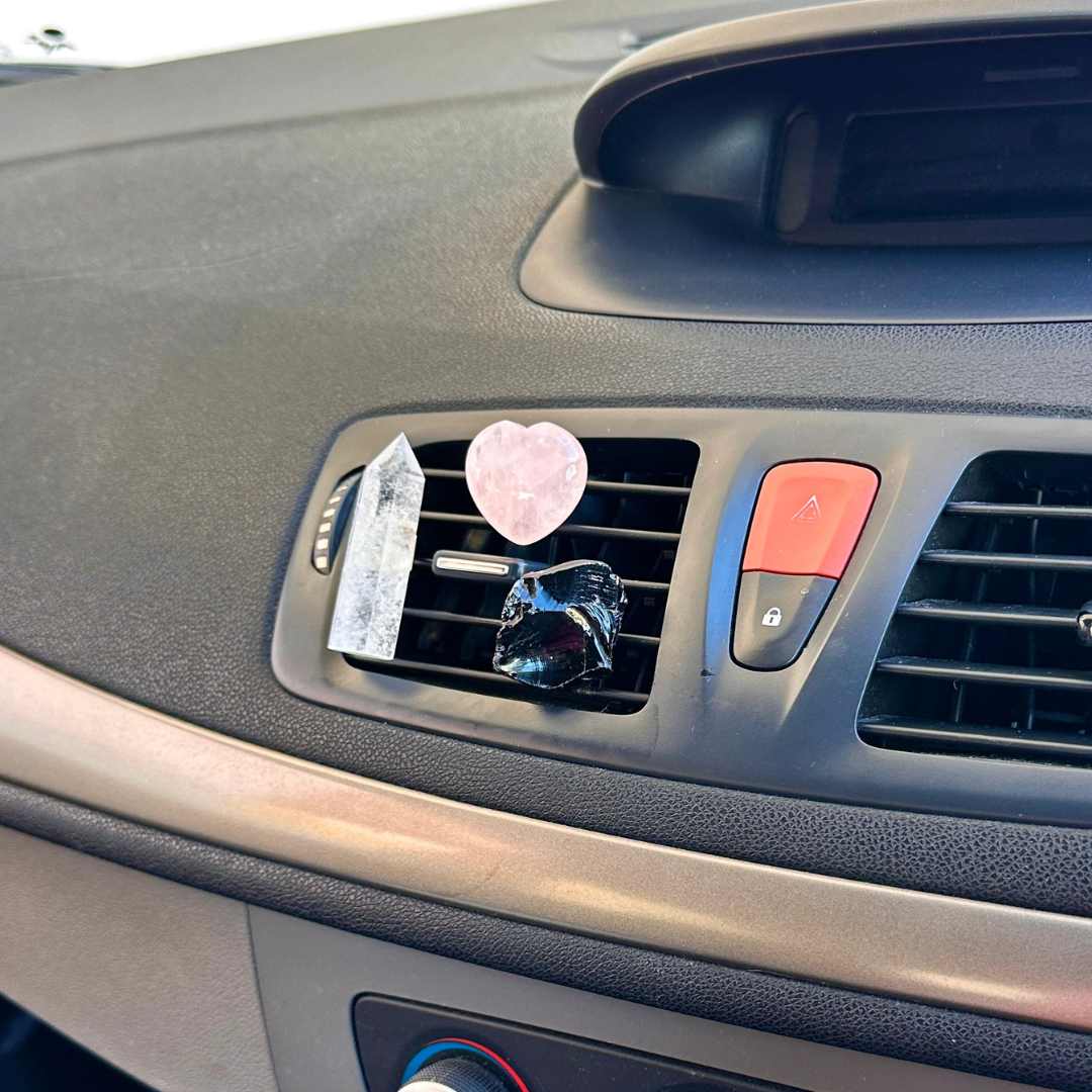 LilAryenne | Jewelry &amp; Suncatchers - Wholesale Car Decorative Charm - Unisex - Protect&amp;Love Car Crystal Clips: Rose &amp; Clear Quartz Obsidian2