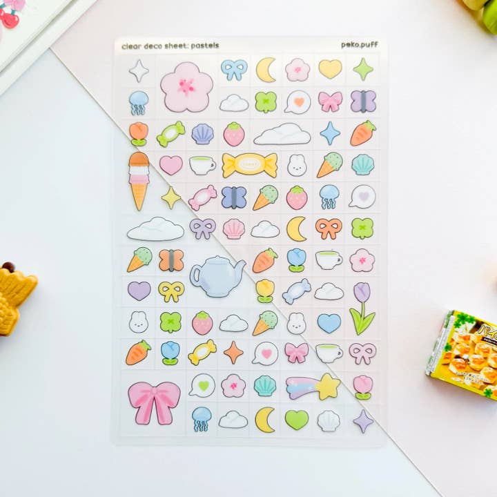 Block Pastel Clear Matte Waterproof Deco Sticker Sheet for wholesale by PekoPuff