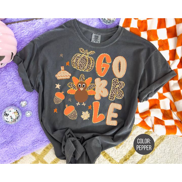 Comfort Colors® Preppy Gobble T-shirt - Thanksgiving T-shirt for engroshandel hos The Shirt Company