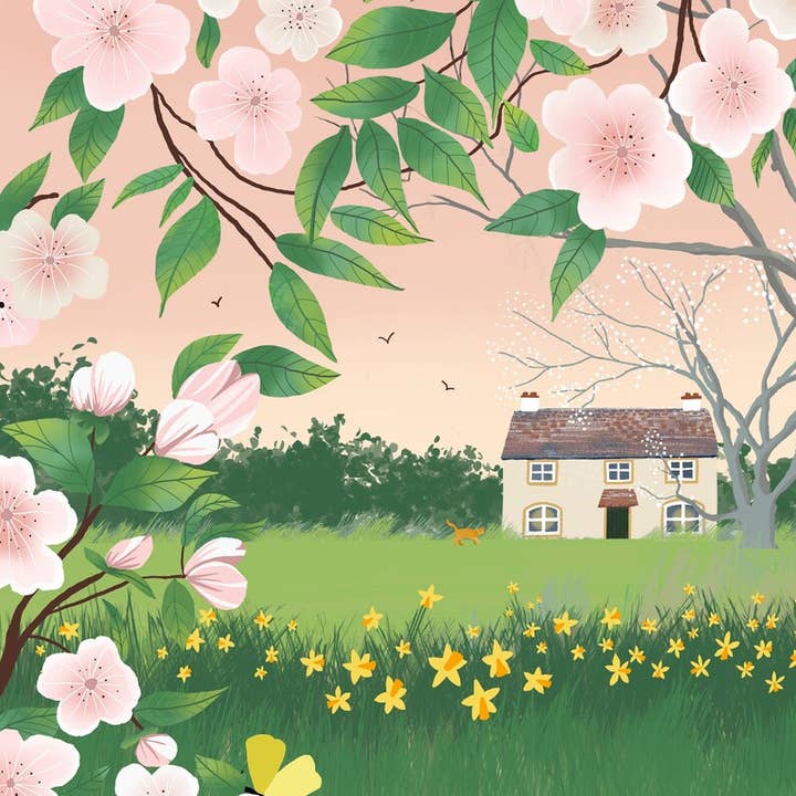 Apple Blossom Cottage Wall art print for wholesale by Galloway Arts