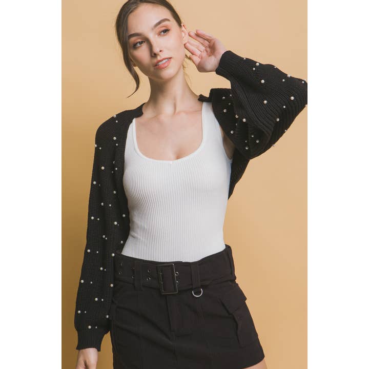ITSSY - Wholesale Cardigan - Women's - Pearl Beaded Long Sleeve Shrug Bolero