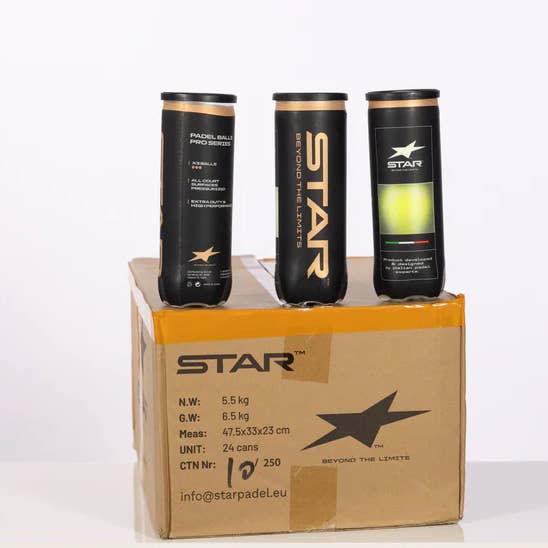 Star Padel Box of 24 Tubes of 3 Balls for wholesale by Slazenger Padel Donnay Star Padel