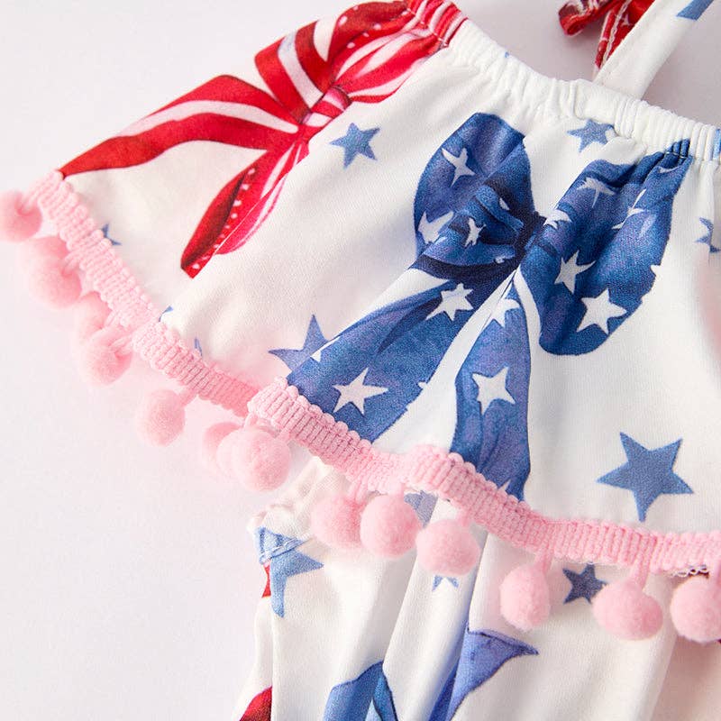 Auraquise - Vente Combinaison – enfant - Combinaison Fille Été 4 Juillet Rouge Bleu Nœud2