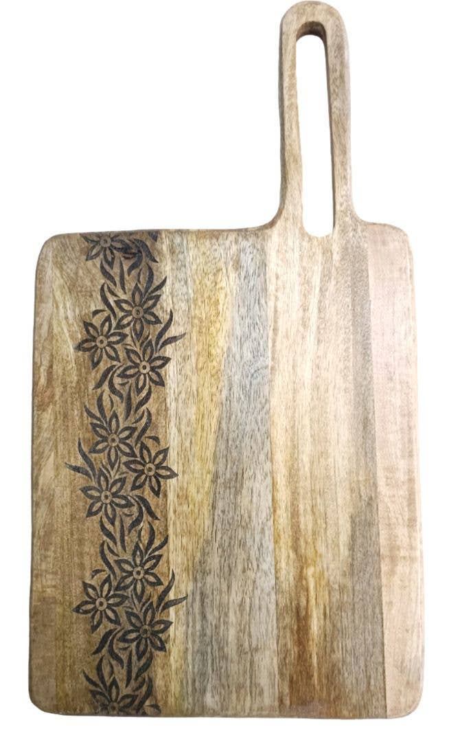 Status Collections - Wholesale Cutting board - Natural Finish Chopping Board with Etched Floral Design0