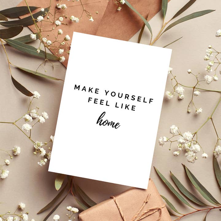 Make Yourself Feel Like Home Postcard Print for wholesale by TheHomebirdsWeavingShed
