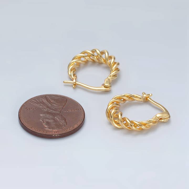Aim Eternal - Wholesale Hoop Earrings - 24K Gold Filled Twisted Rope Latch Hoop Earrings | T-0952