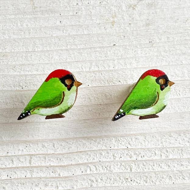 Wooden Green Woodpecker Bird Earrings for wholesale by Daffodil