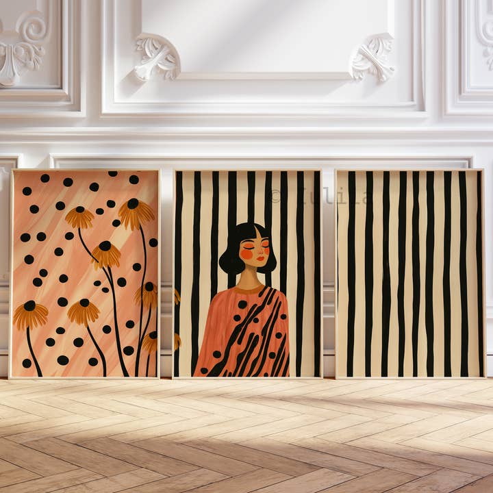 Modern Striped Wall Art Set of 3 – Abstract Figurative Print for wholesale by IuliiaArtPrints