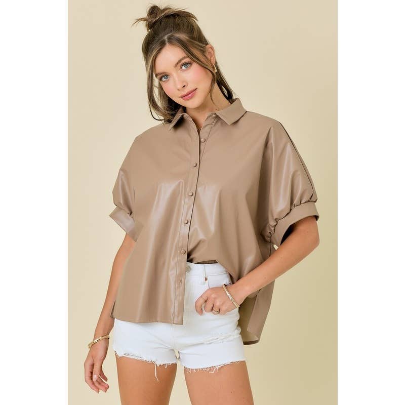 STYLE USA - Wholesale Tunic - Women's - PU COLLARED OVERSIZED SHIRT5
