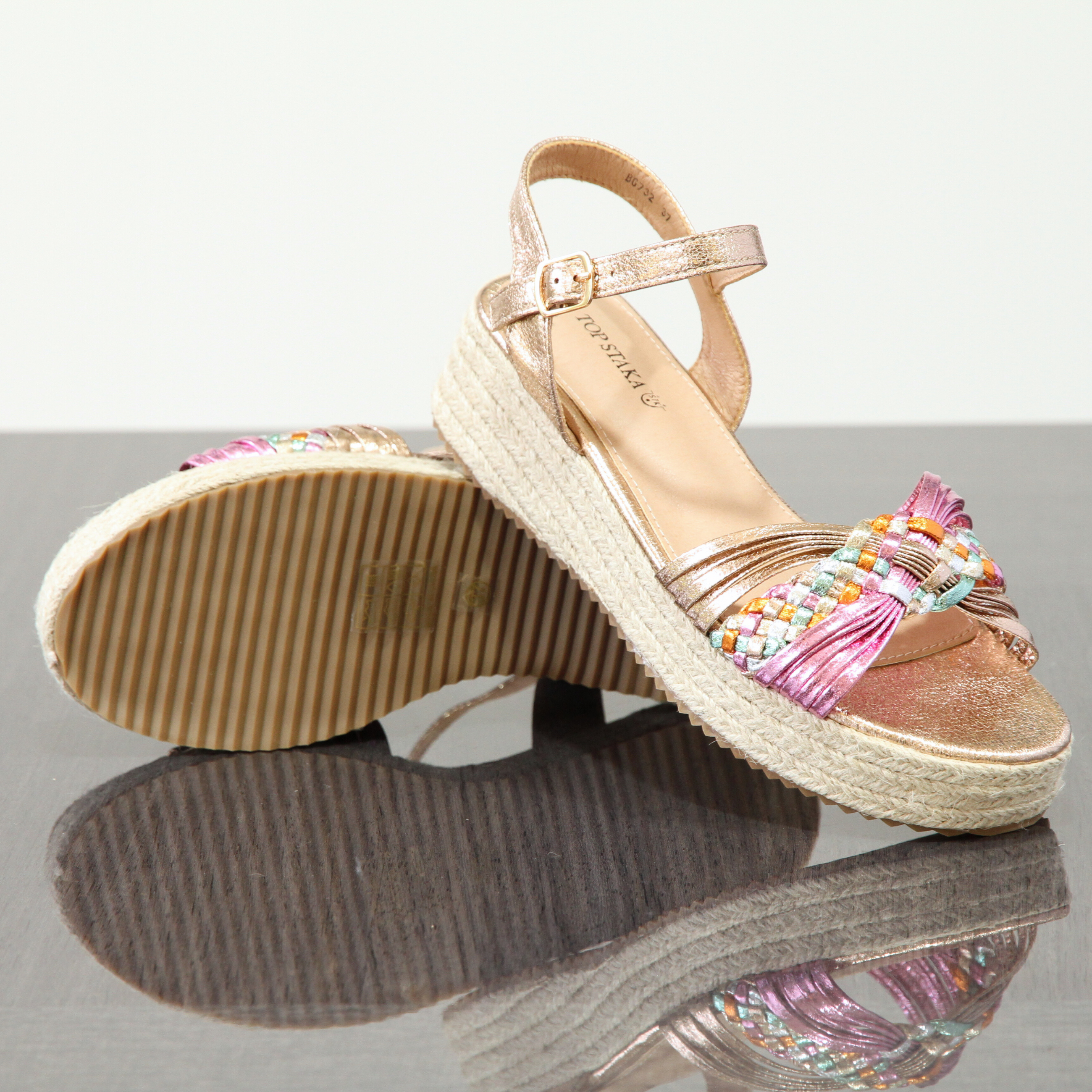 Top Staka - Wholesale Wedges - Women's - BG-732 Women's Braided Wedge Sandals - Espadrille Platform5