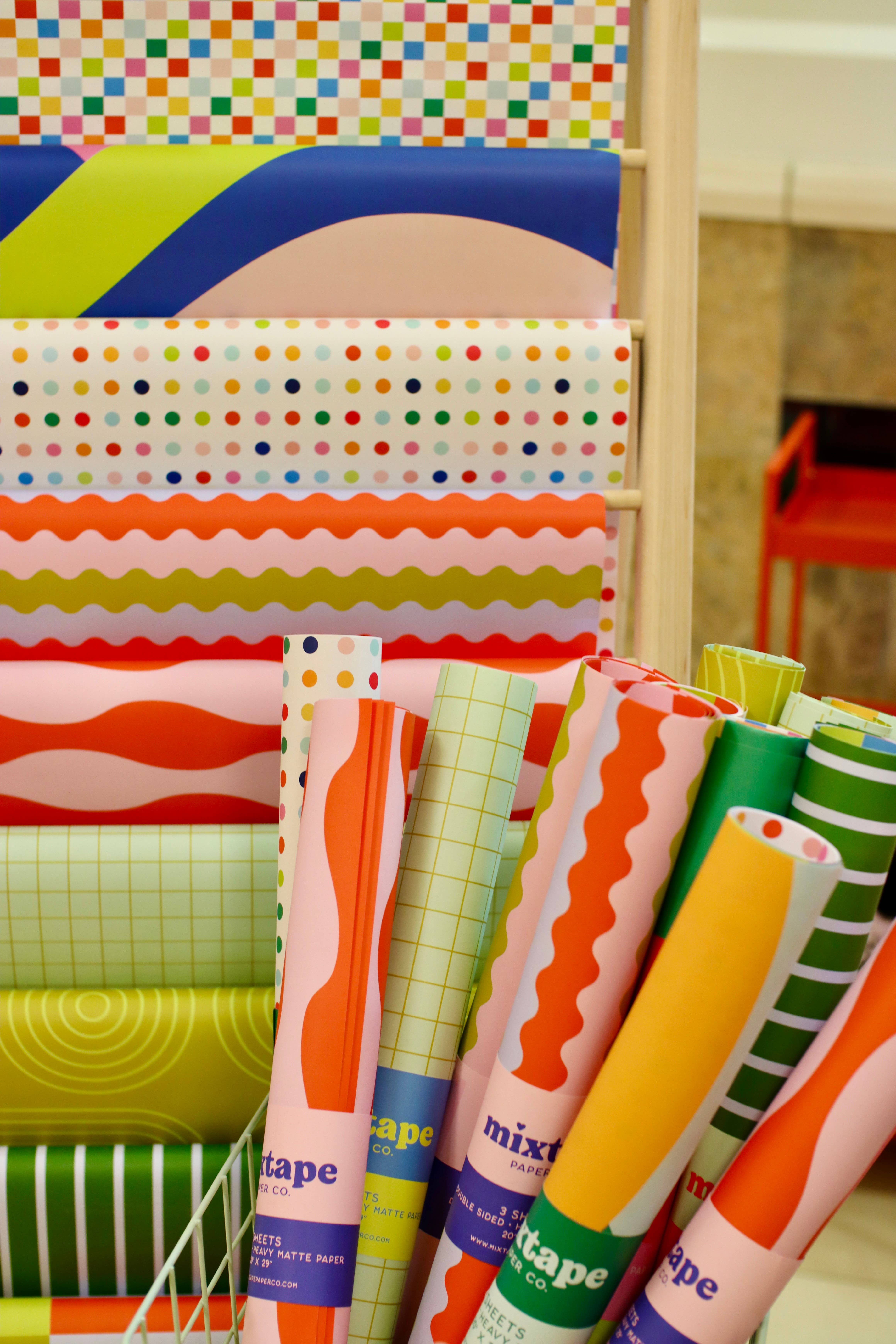 Mixtape Paper Co. - Wholesale Flat Wrap - SQUIGGLY REVERSIBLE GIFT WRAP SHEETS OR ROLLS0