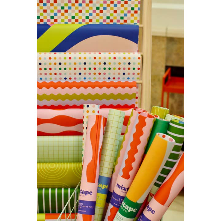 Mixtape Paper Co. - Wholesale Flat Wrap - SQUIGGLY REVERSIBLE GIFT WRAP SHEETS OR ROLLS