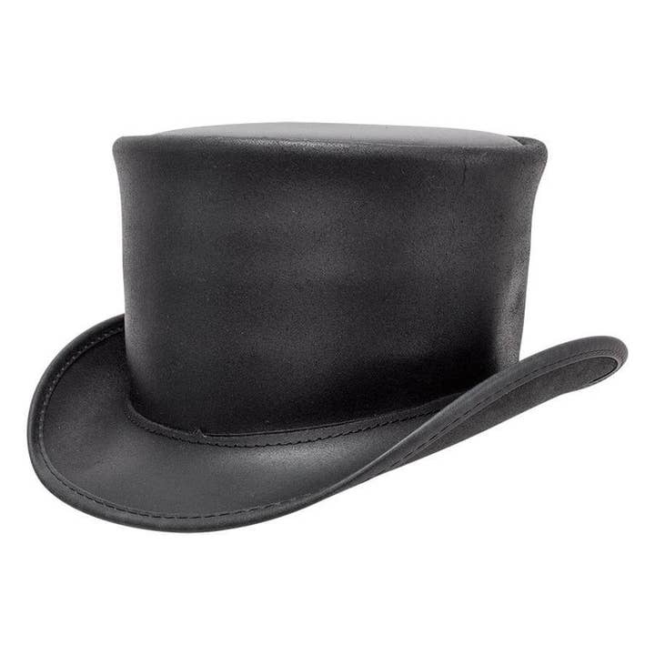 American Hat Makers - Wholesale Fedora - Unisex - Biker Leather Top Hat Unbanded - Style El Dorado