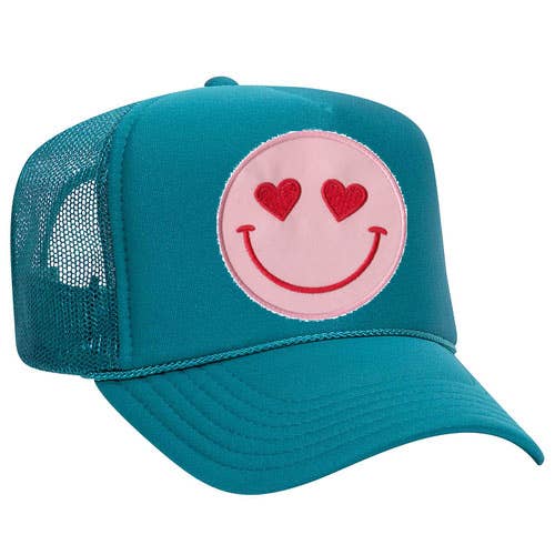 Wholesale Confettees Happy Heart Trucker Hat Turquoise for your