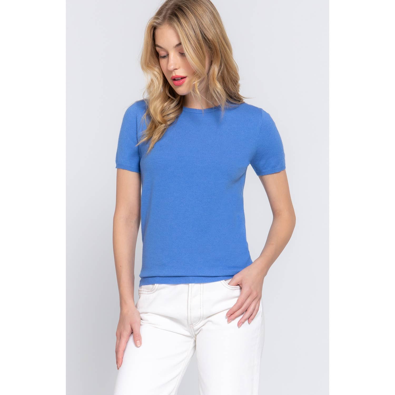 Apolline - Wholesale Knit Sweater - Women's - SHORT SLV ROUND NECK BASIC SPRING SWEATER3