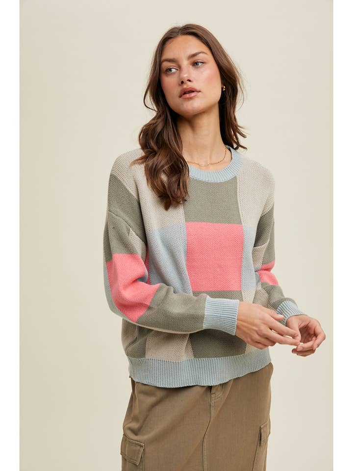 MULTI-COLOR CHECKERED SWEATER / WL24-9095 for wholesale by Wishlist Apparel