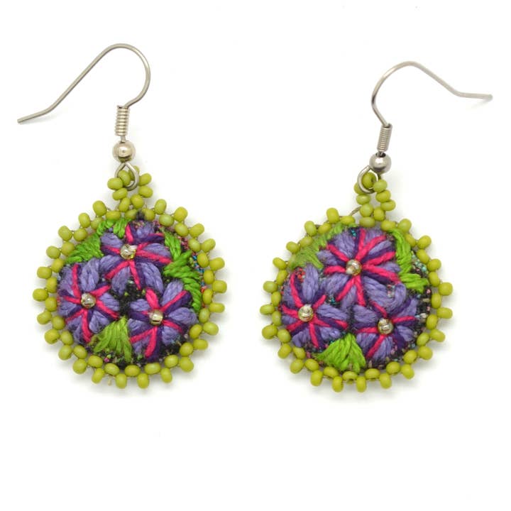 Dunitz & Company - Wholesale Dangle Earrings - Embroidered & Beaded Flower Earrings - Fair Trade Verified9