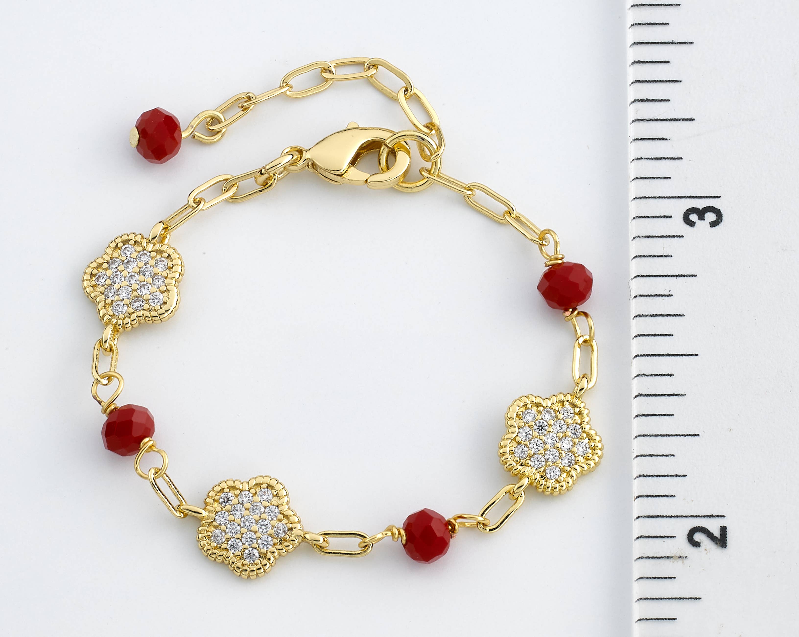 Little Miss Twin Stars - Wholesale Charm/Dangle Bracelet - Classic! Paperclip Chain Cz Flowers & Red Bead Bracelet1